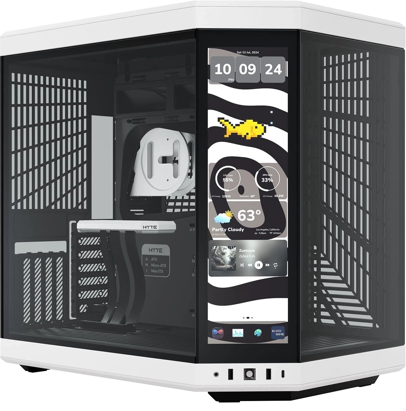 Hyte Y70 Touch Infinite Panda, weiß/schwarz, Display der 3. Generation, Glasfenster